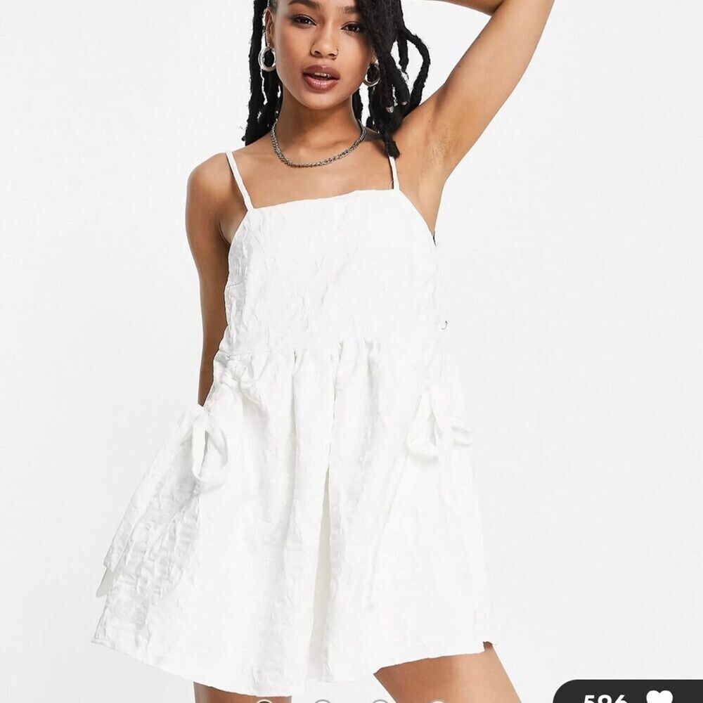 ASOS DESIGN Petite cami jacquard bellow pocket mini dress in white SZ 2
